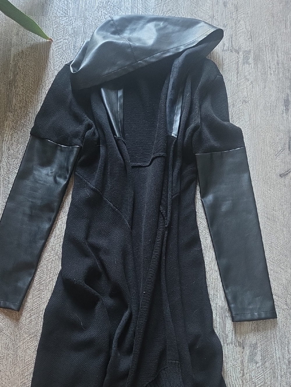 Blank NYC Black Hooded Longline Trench with Faux Leather Sleeves